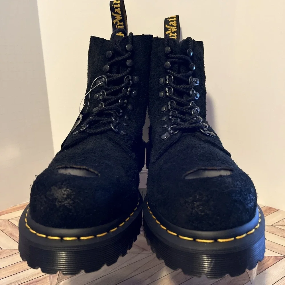 Dr Martens 1460 Pascal ST Hairy Suede Black M 9‎ W 10 Boots Exposed Steel Toe